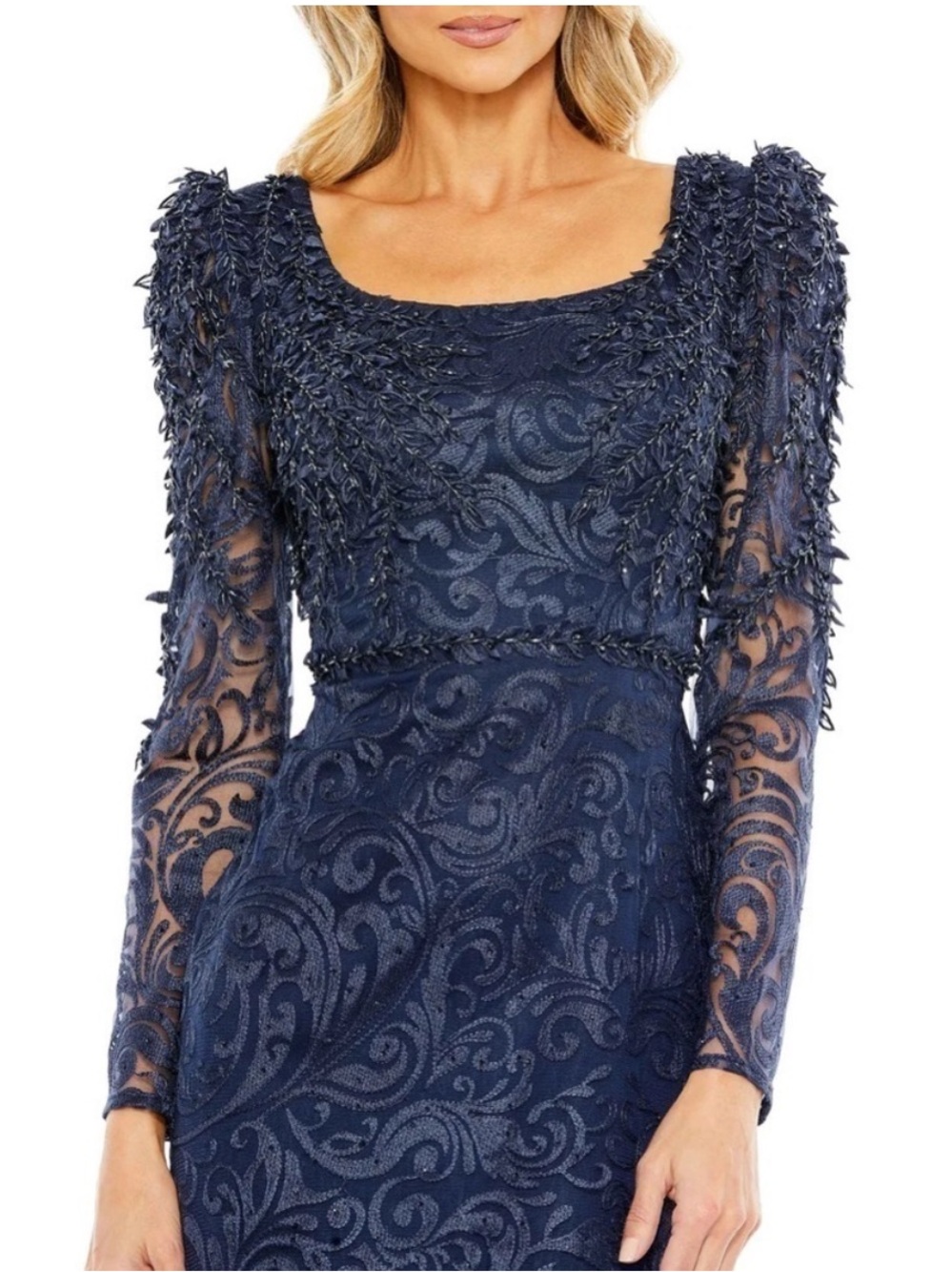 NWT Mac Duggal 11187 Midnight Embroidered Trumpet Gown Size 4